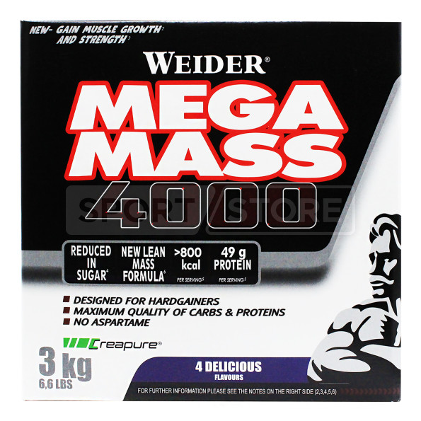 Гейнер высокоуглеводный Weider Mega mass 4000 20 порций 3000 гр